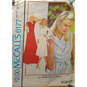 UNCUT Vintage McCalls 6177 Sewing Pattern Misses Dress Or Top A/B Stretch Knits
